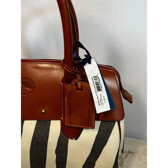 Dooney & Bourke Natural Leather Canvas XLG Wilson Travel Zebra Tote HandbagNWT - Picture 3 of 15